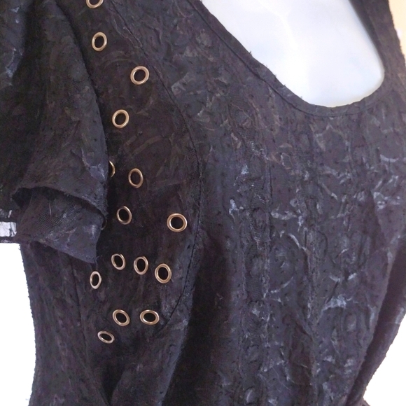 Closet Romantic Woman Medium‎ Lace Flare Black Dress Knee Length Ruffle Sleeve - Picture 7 of 8